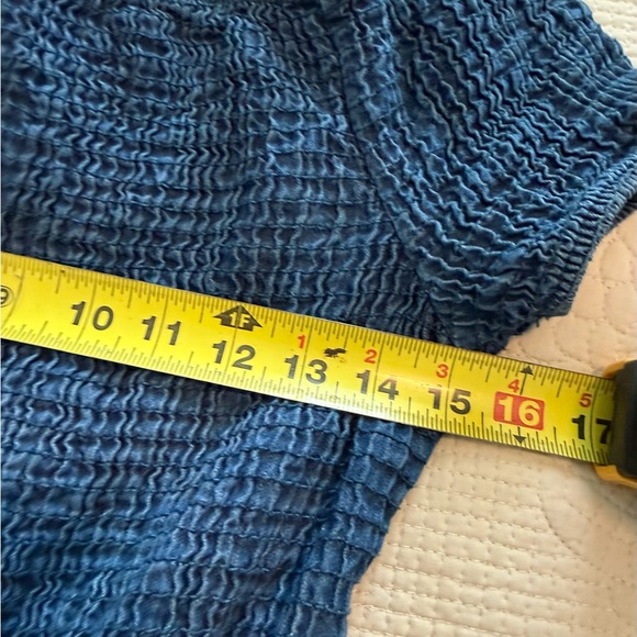 Vintage Smocked Denim Short Sleeve Mini Dress - Blue - Picture 7 of 8